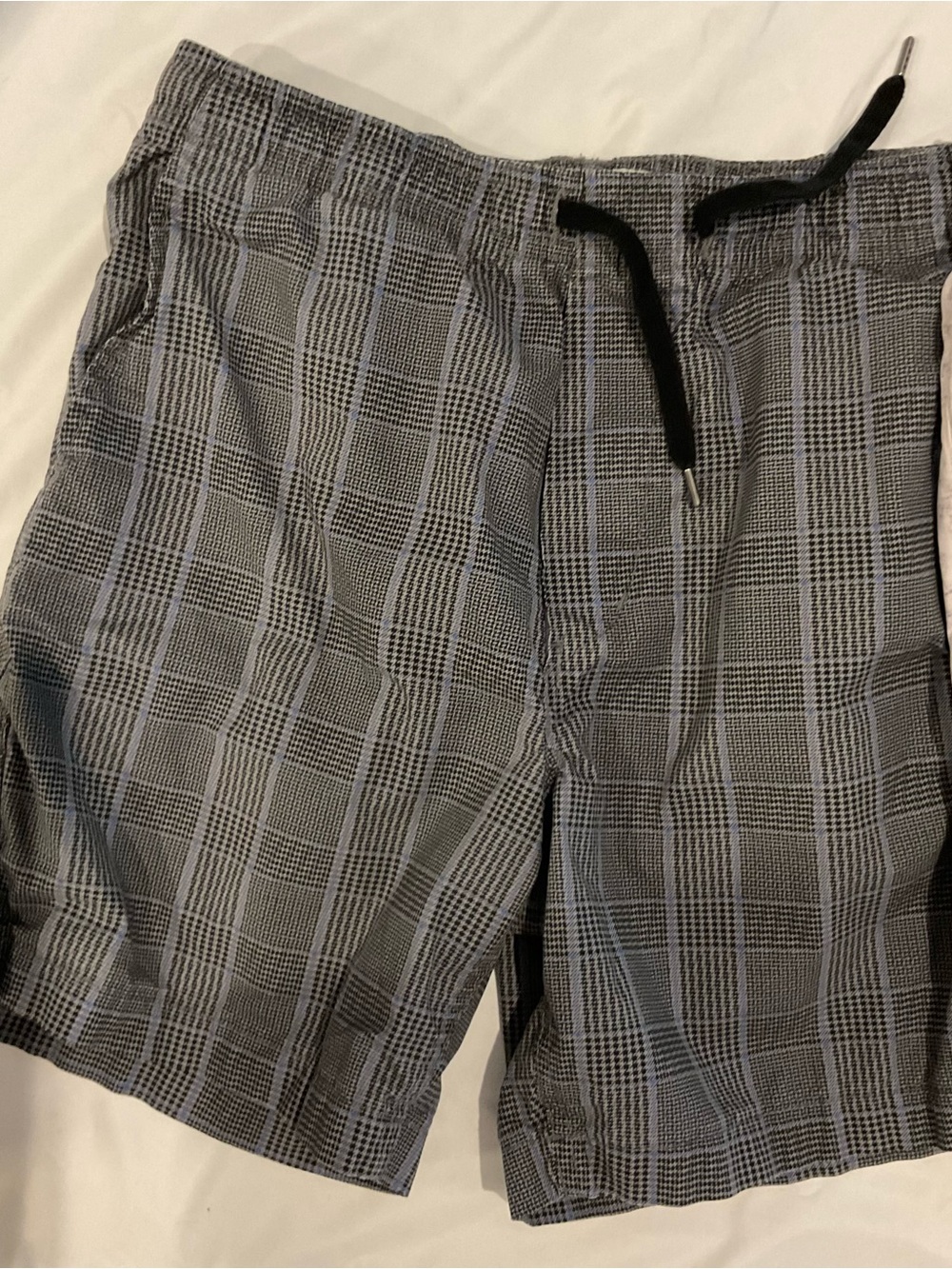 American Eagle Outfitters Black and Gray Plaid Swim Trunks
